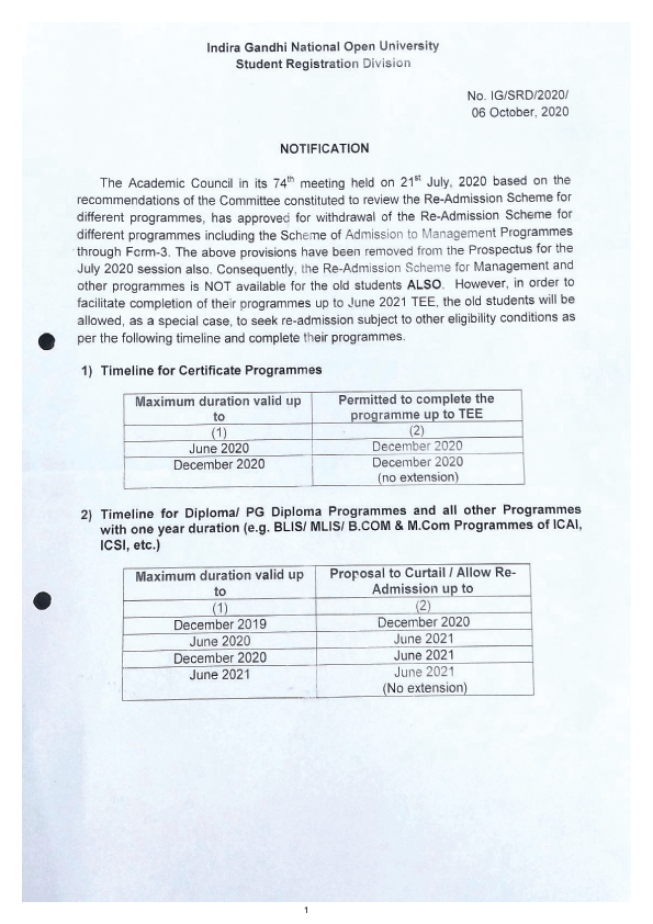 Notification for readmission