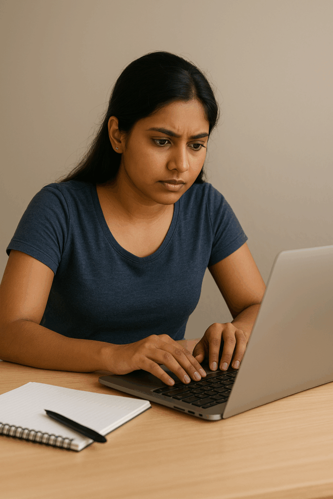 A girl is writing her IGNOU MCom Project Report