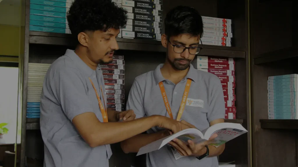 two students are talking about their MBA literature review